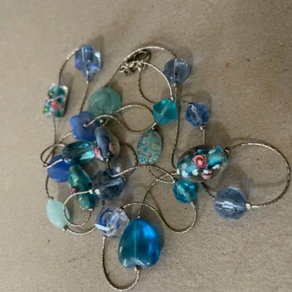 42" Lamp work, Glass and Crystal Station Beads on a Silver Chain - Picture 6 of 7